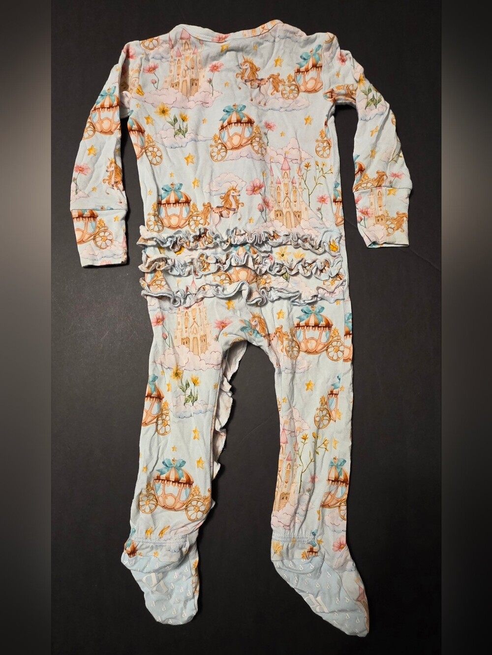 Posh Peanut Light Blue Castle & Carriage Ruffle Footed Pajamas - Picture 2 of 6